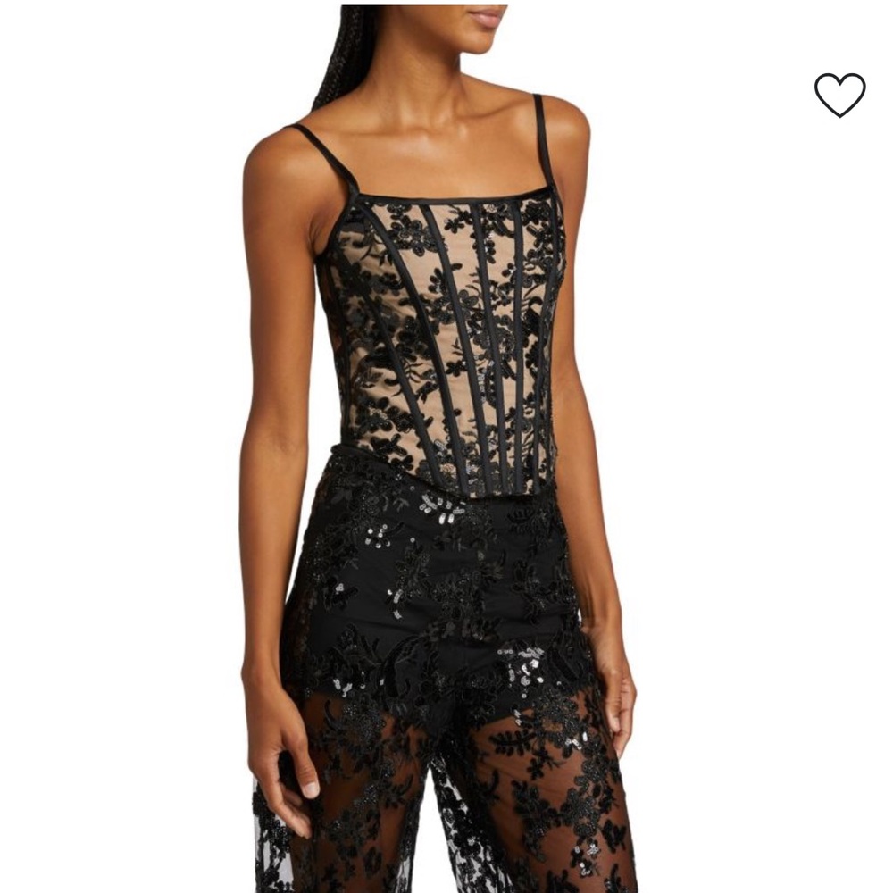NWT ALICE + OLIVIA Lace Corset Top Black Nude Mesh Sequin Bustier + Bonus